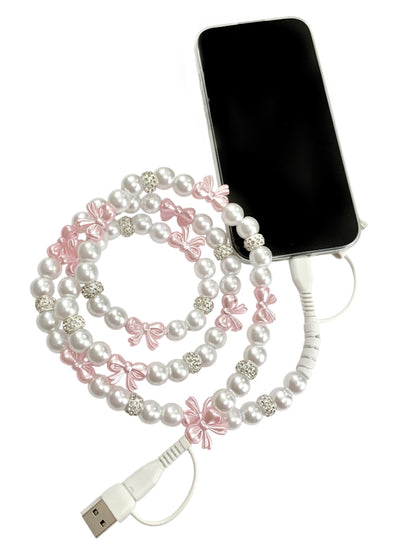Beaded Phone Charger • Pink Sugar w/ Rhinestones