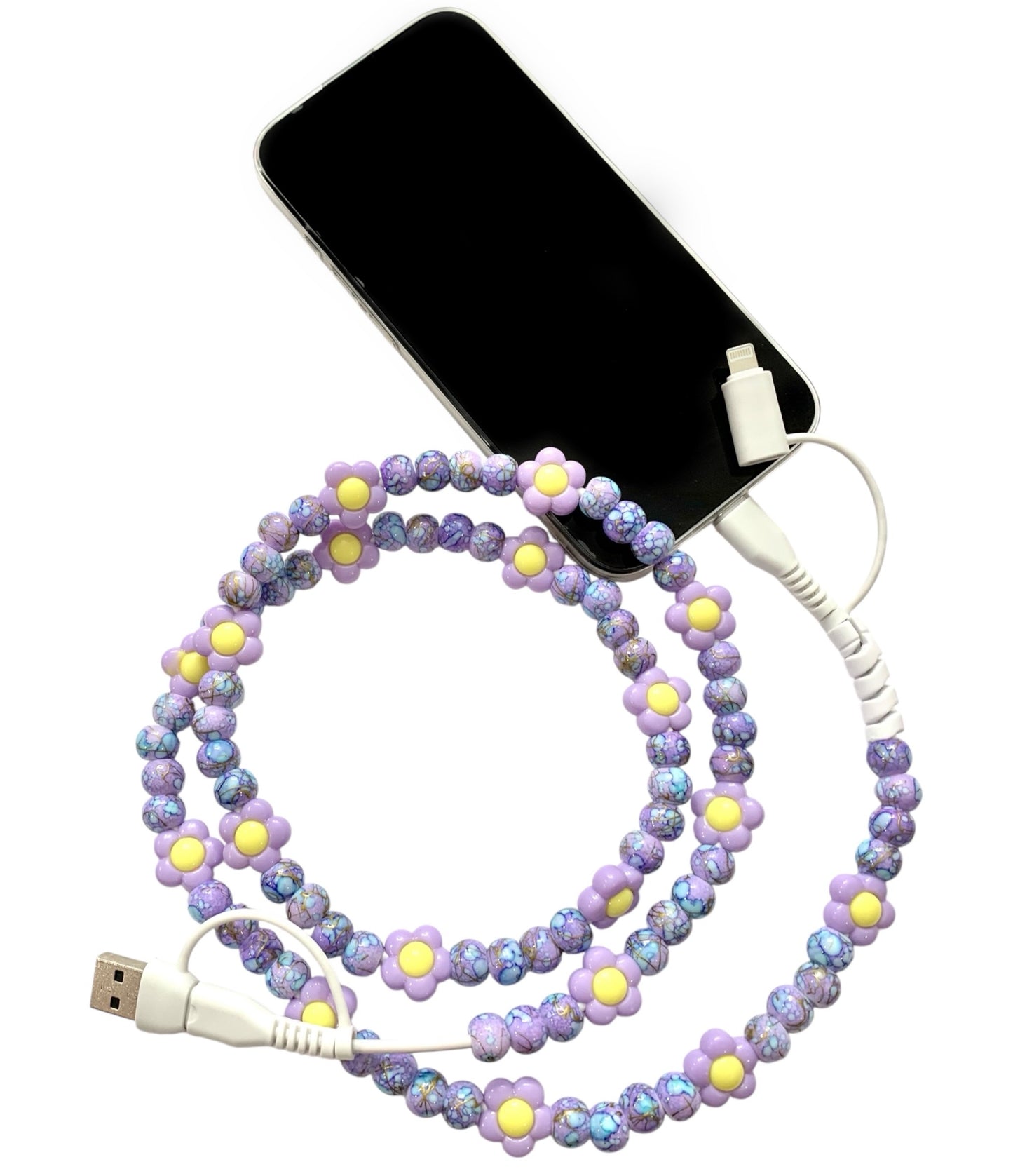 Beaded Phone Charger • Lavender Daisy