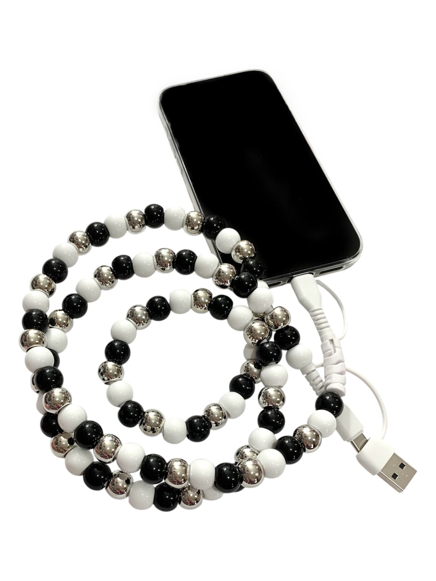 Beaded Phone Charger • Black Tie