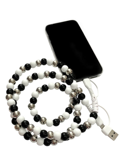 Beaded Phone Charger • Black Tie