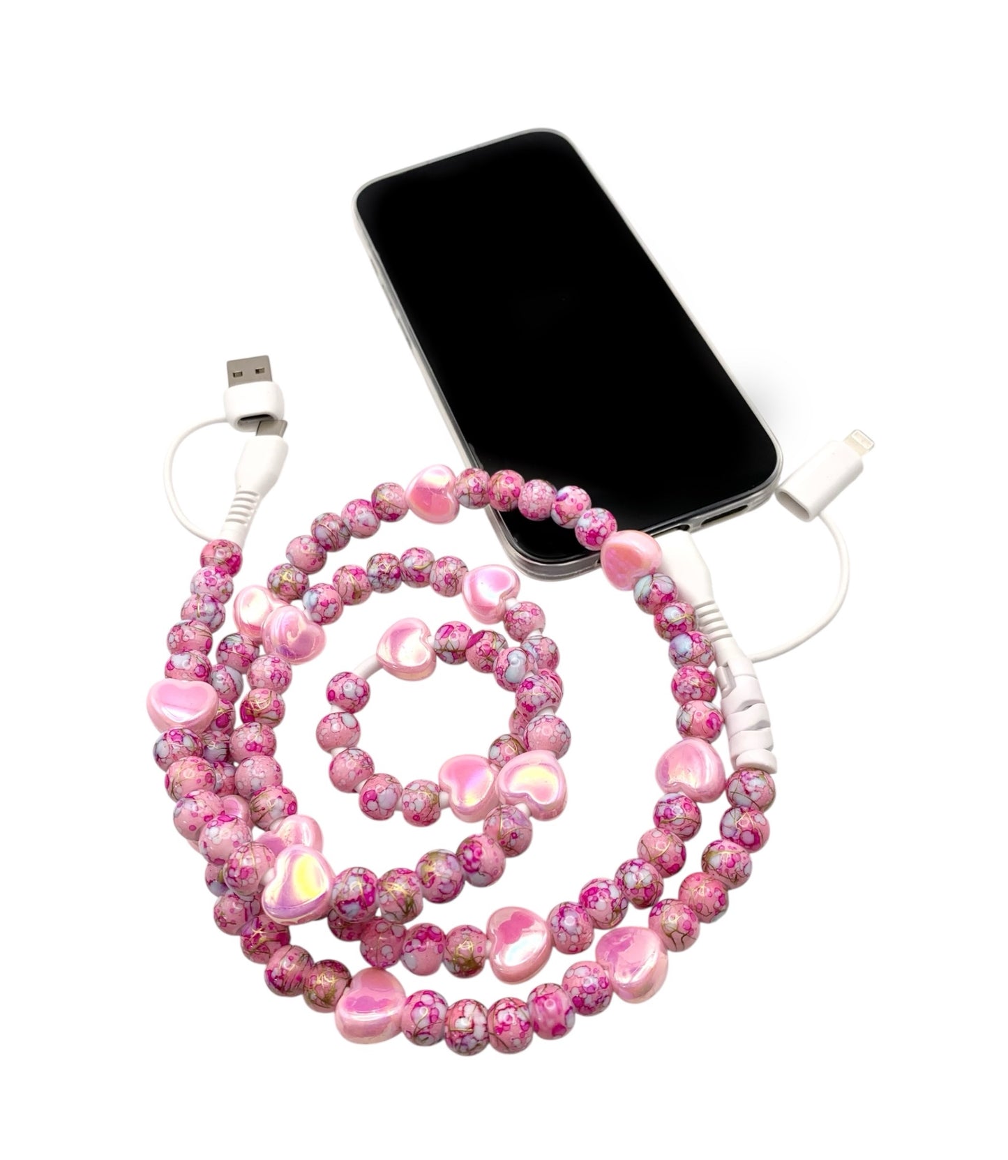 Beaded Phone Charger • Pink Sweetheart
