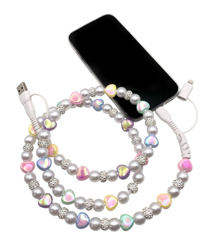 Cute heart cell phone cable with rhinestones