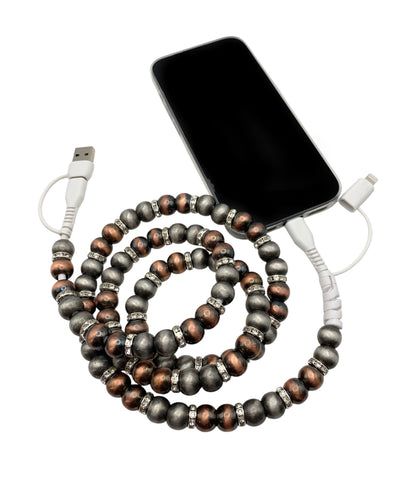 Chrome and rhinestone cell phone cable