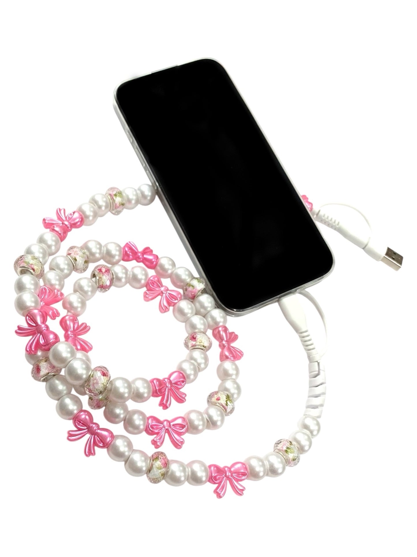 Beaded Phone Charger • Pretty In Pink