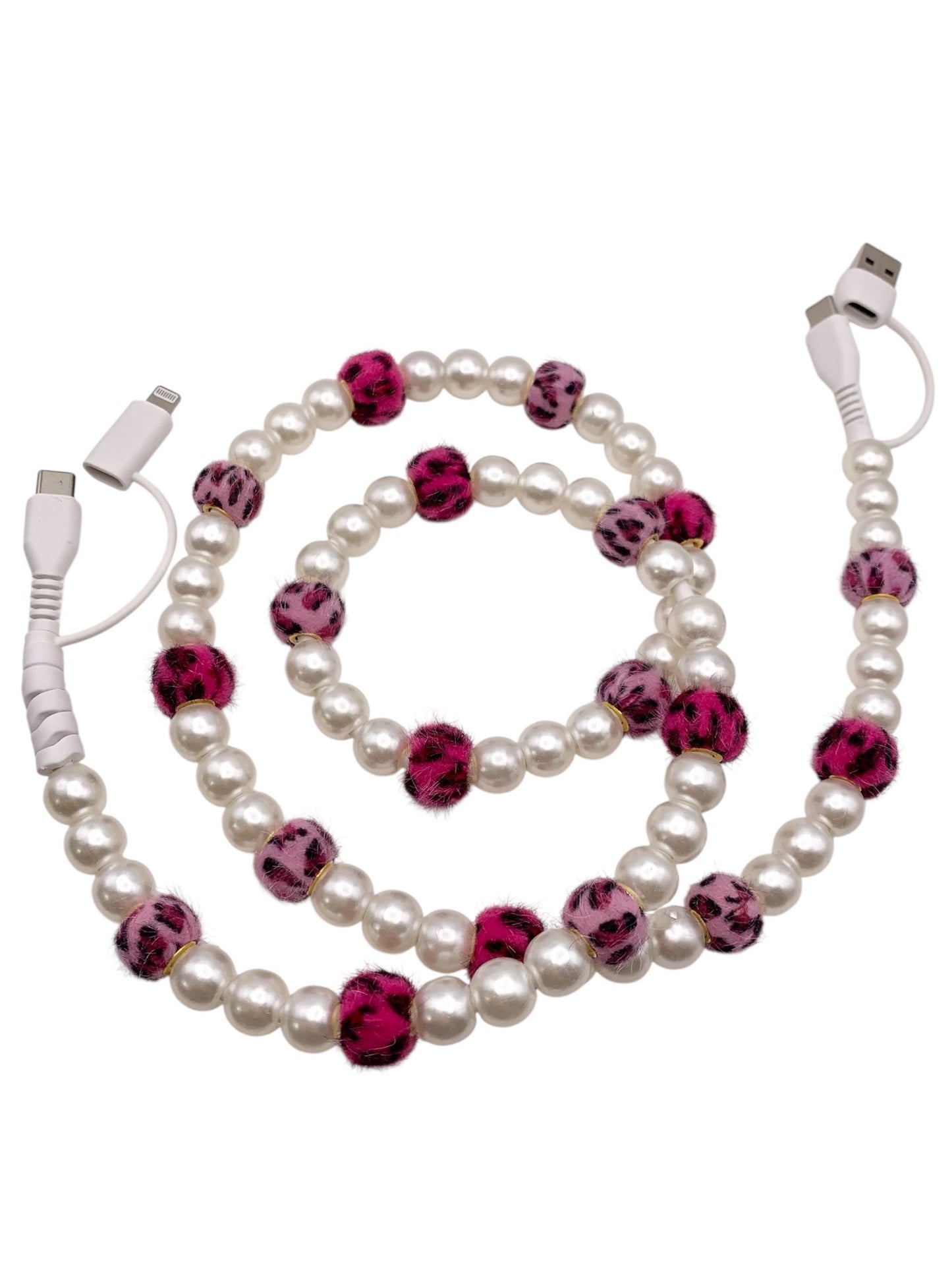 Beaded Phone Charger • Pink Safari