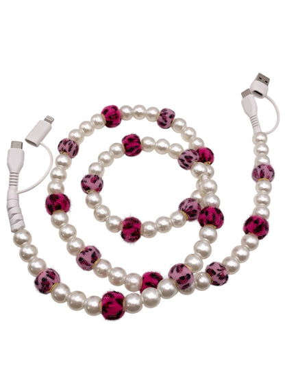 Beaded Phone Charger • Pink Safari