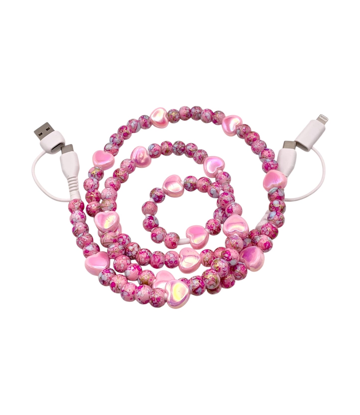 Beaded Phone Charger • Pink Sweetheart