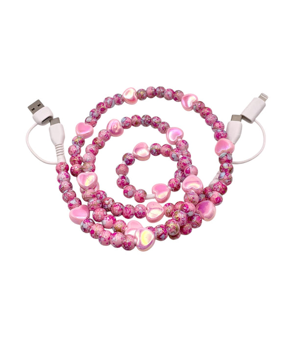 Beaded Phone Charger • Pink Sweetheart