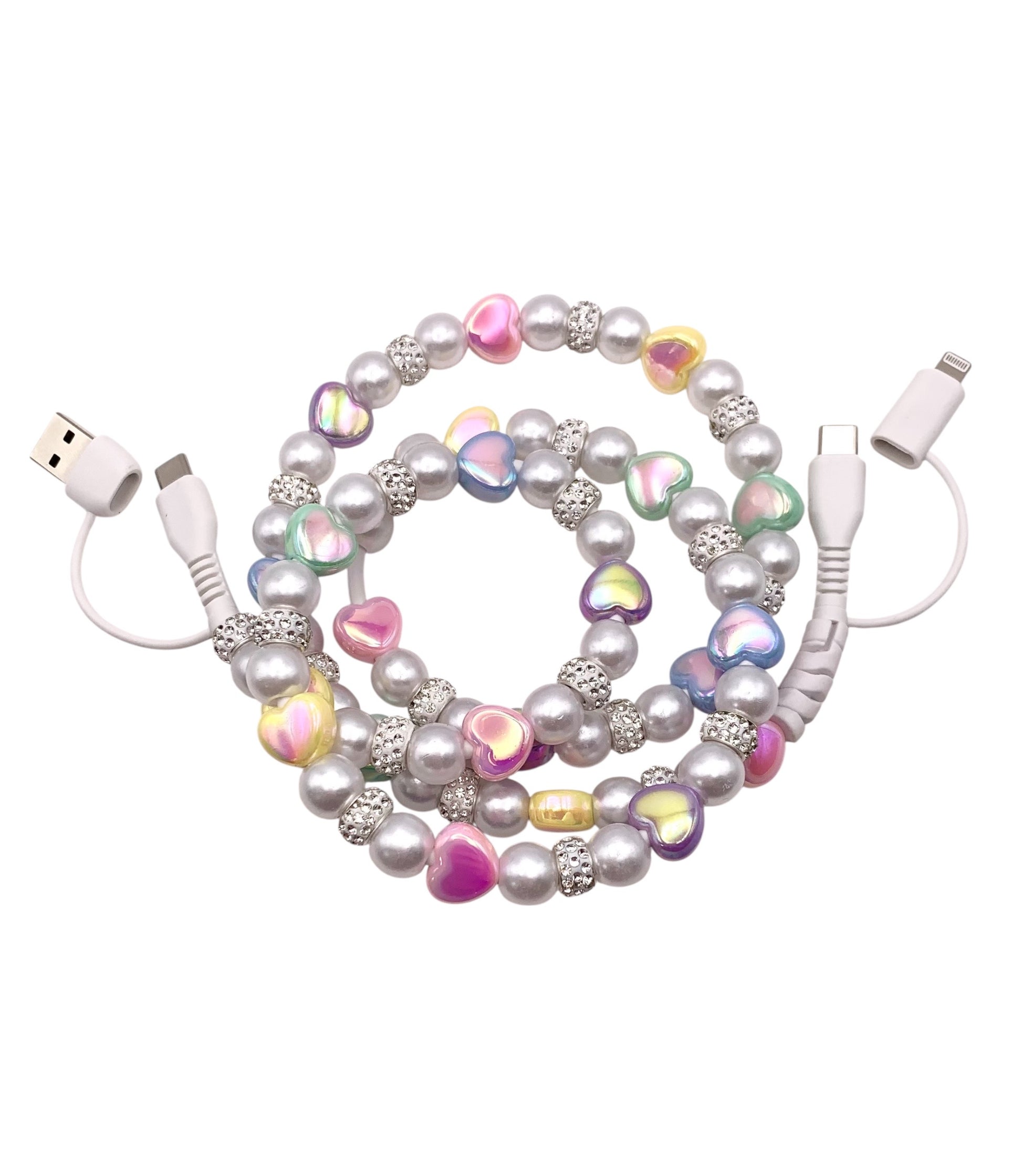 Rhinestone Candy Hearts beaded cell phone charger