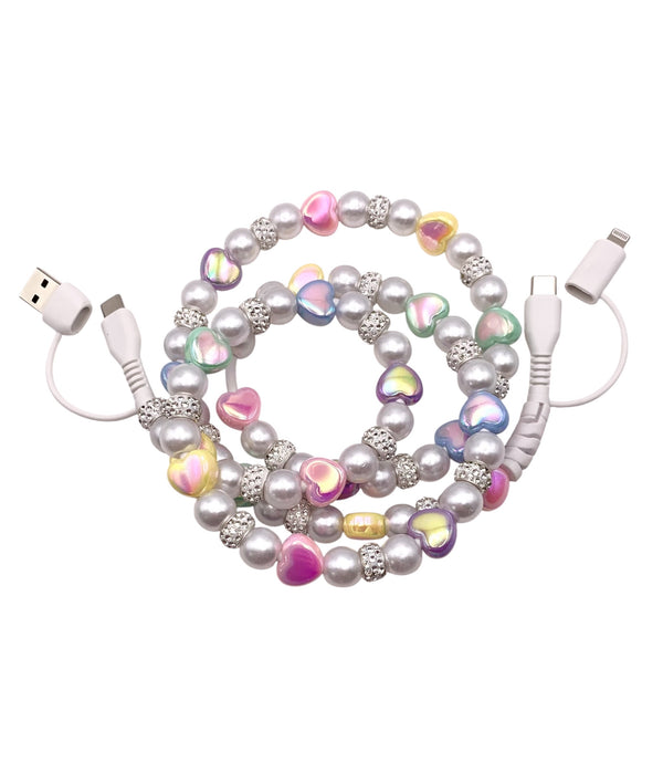 Beaded Phone Charger • Rhinestone Candy Hearts