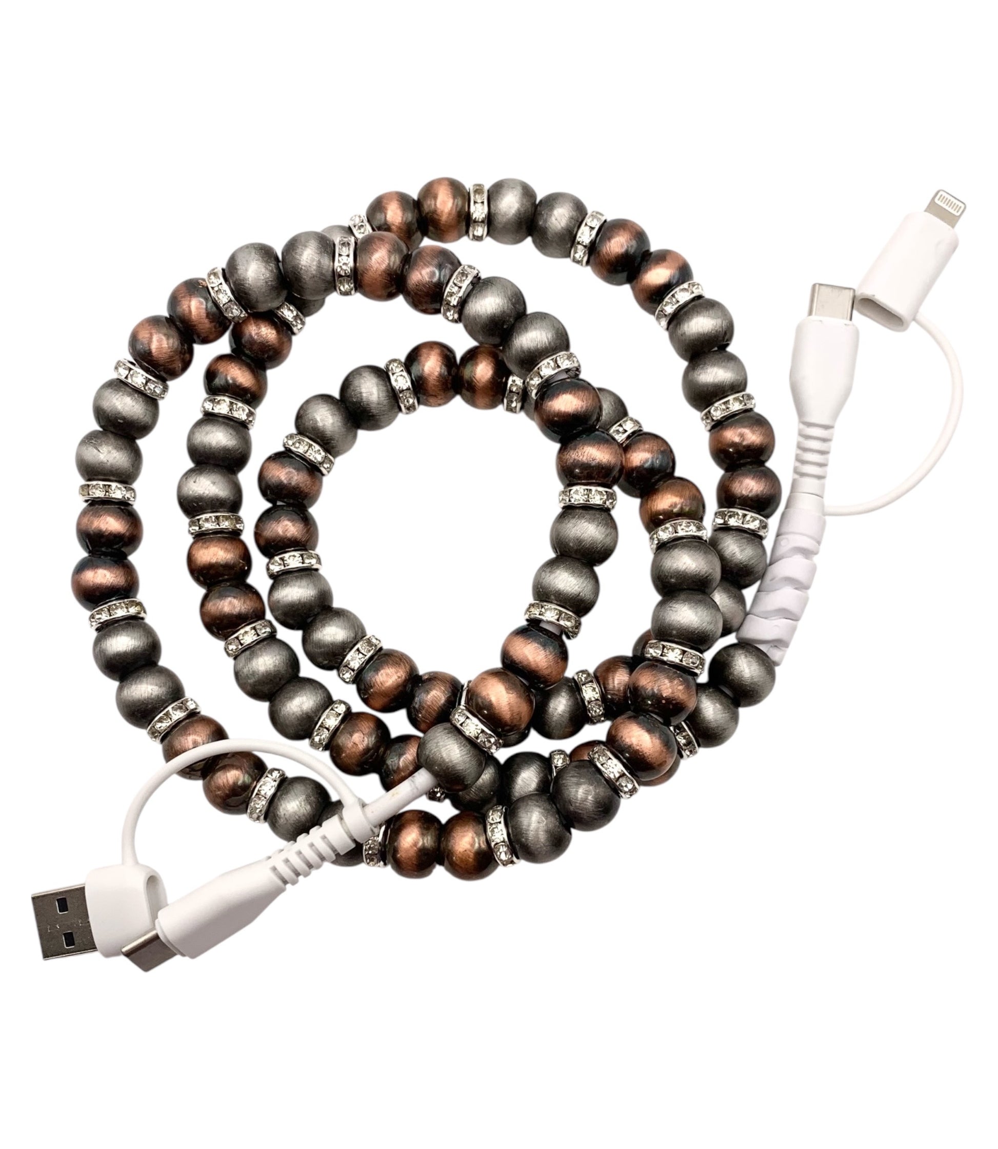 Silver and copper beaded charging cord
