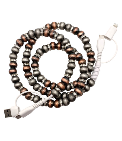 Silver and copper beaded charging cord