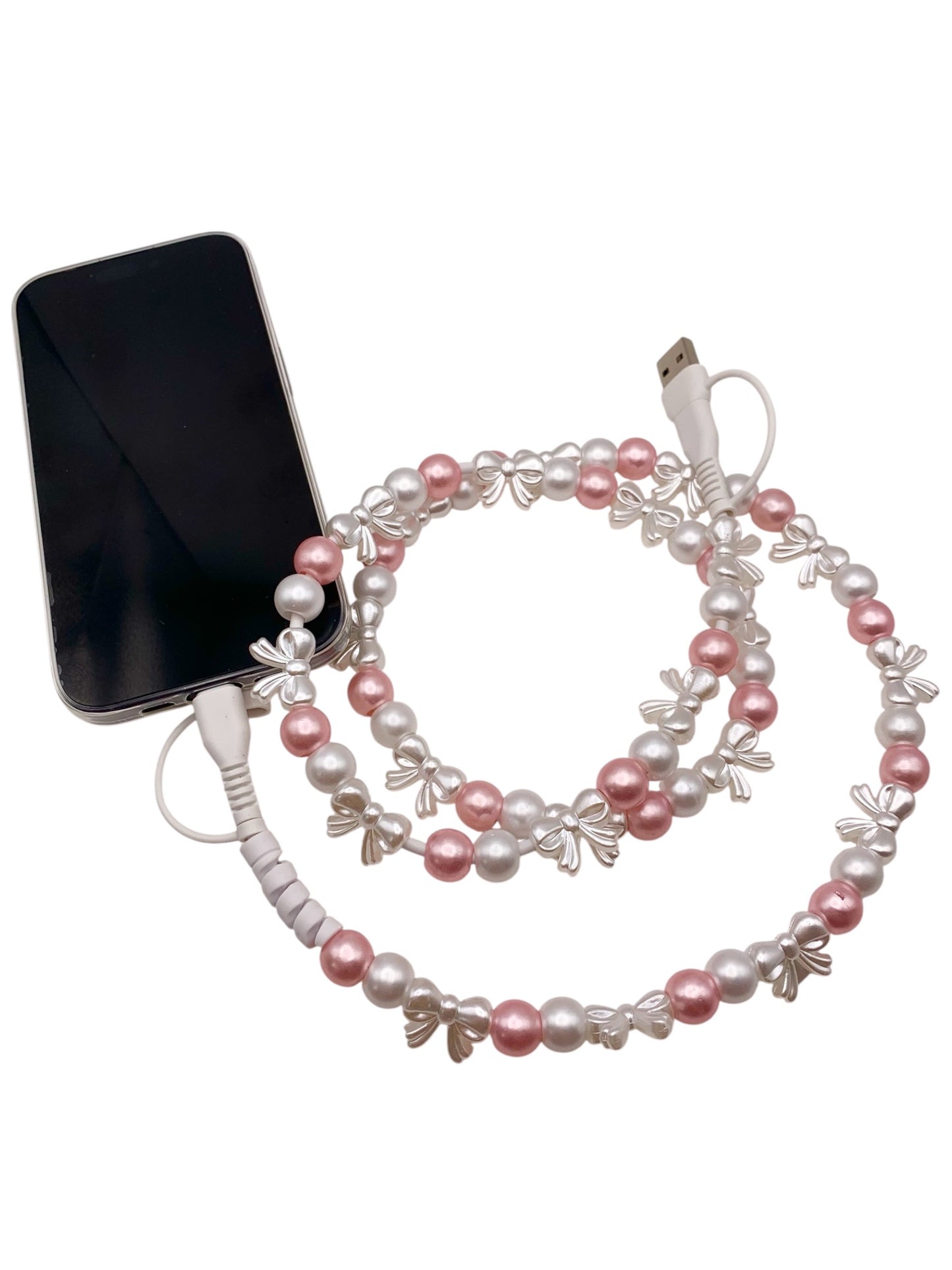 Beaded Phone Charger • Pearl Princess