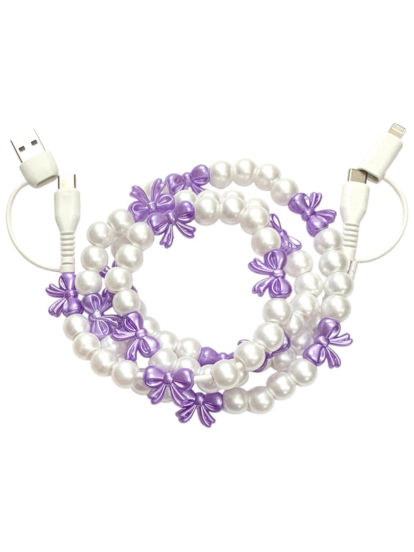 Beaded Phone Charger • Darling Purple Bows