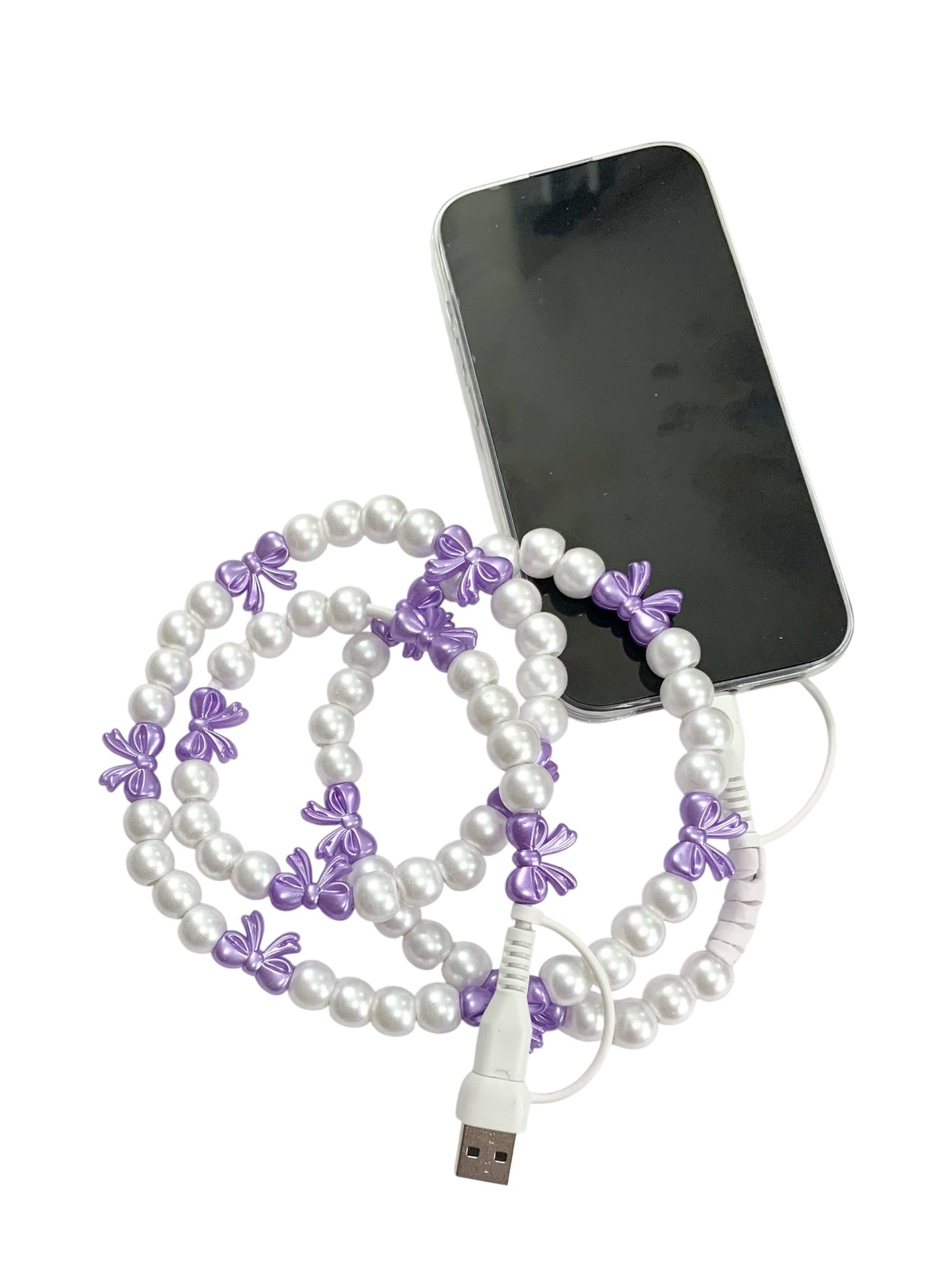 Cute purple 4 in 1 beaded cell phone charger
