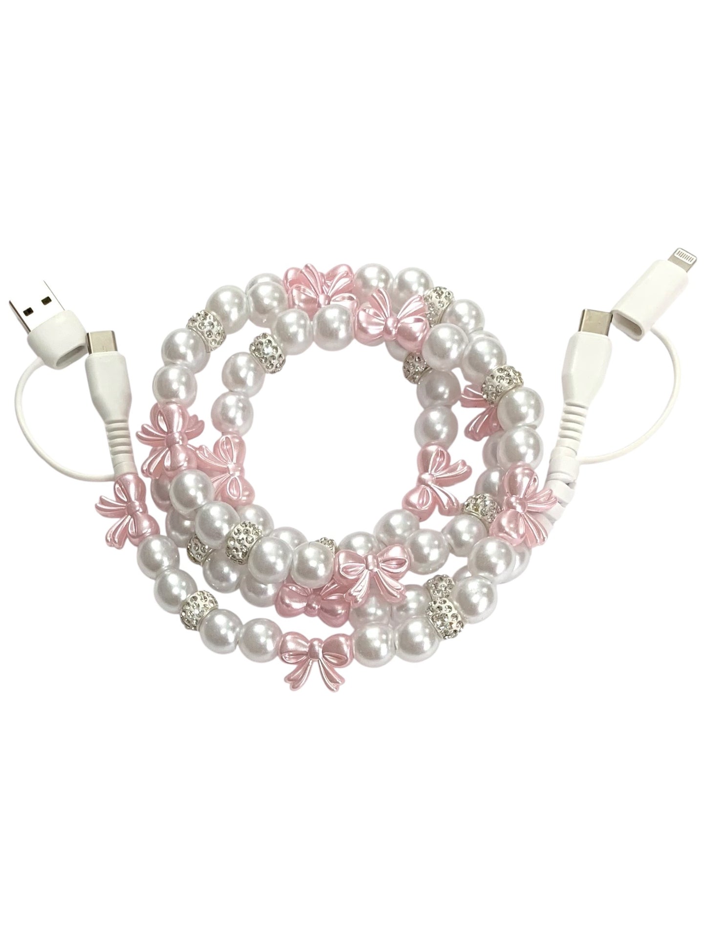 Beaded Phone Charger • Pink Sugar w/ Rhinestones