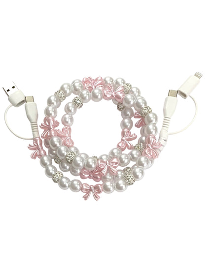 Beaded Phone Charger • Pink Sugar w/ Rhinestones