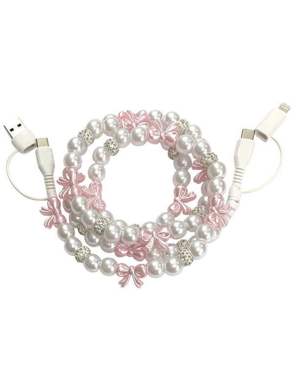Beaded Phone Charger • Rhinestone Darling Pink