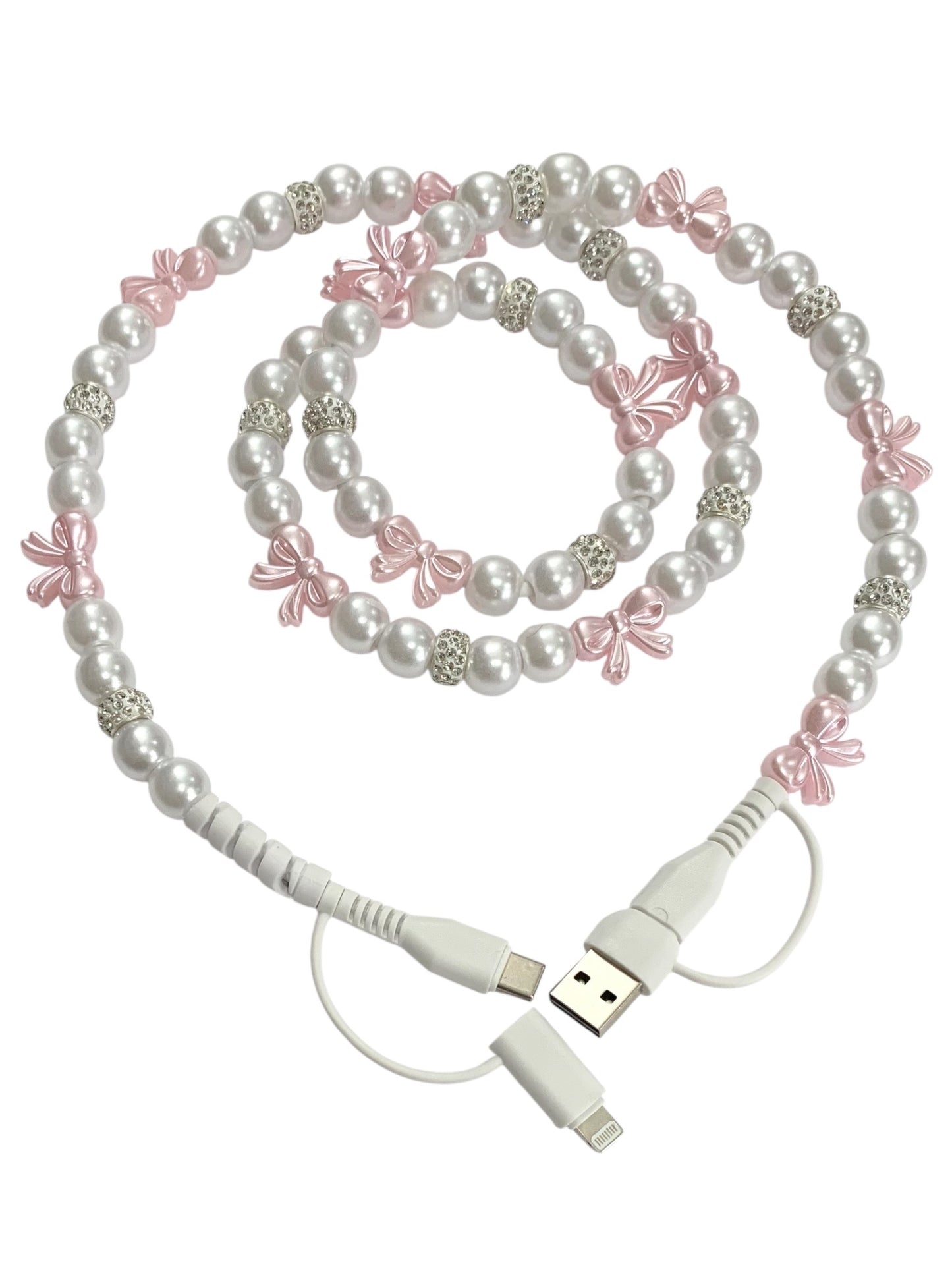 Beaded Phone Charger • Pink Sugar w/ Rhinestones