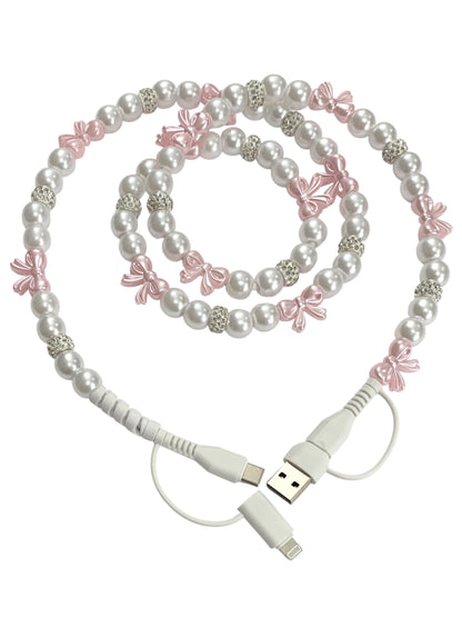 Beaded Phone Charger • Pink Sugar w/ Rhinestones