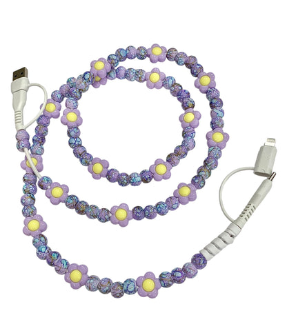 Beaded Phone Charger • Lavender Daisy