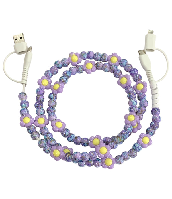 Beaded Phone Charger • Lavender Daisy