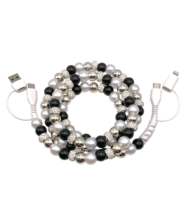 Beaded Phone Charger • Black Tie