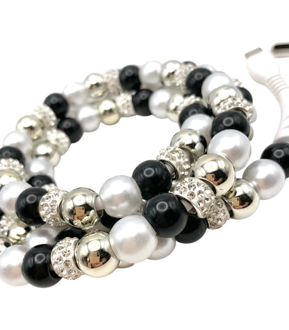 Beaded Phone Charger • Black Tie W/ Rhinestones