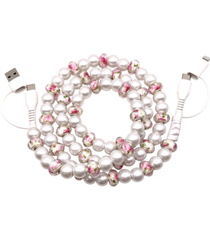 Beaded Phone Charger • Pearl Blossom