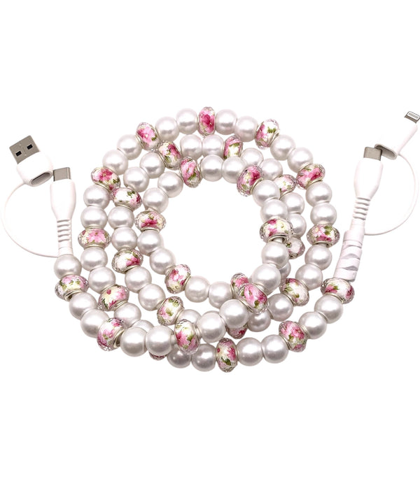 Beaded Phone Charger • Pearl Blossom