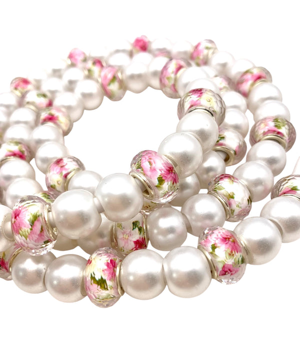 Beaded Phone Charger • Pearl Blossom