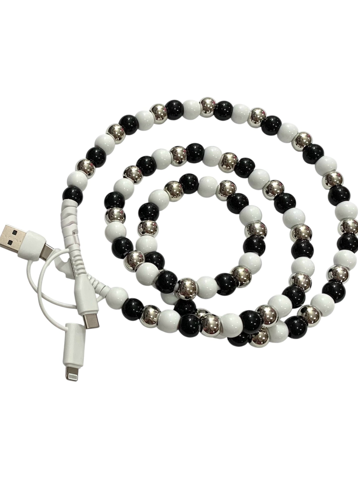 Beaded Phone Charger • Black Tie