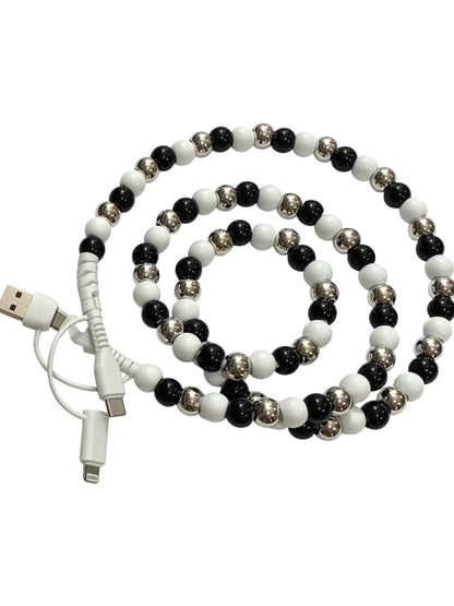 Beaded Phone Charger • Black Tie