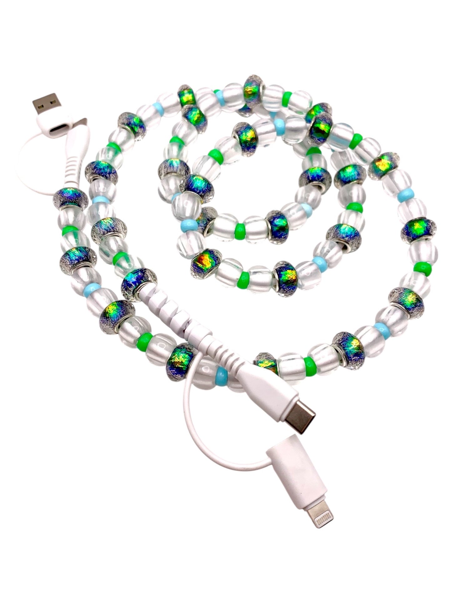 Beaded Phone Charger • Peacock Glow