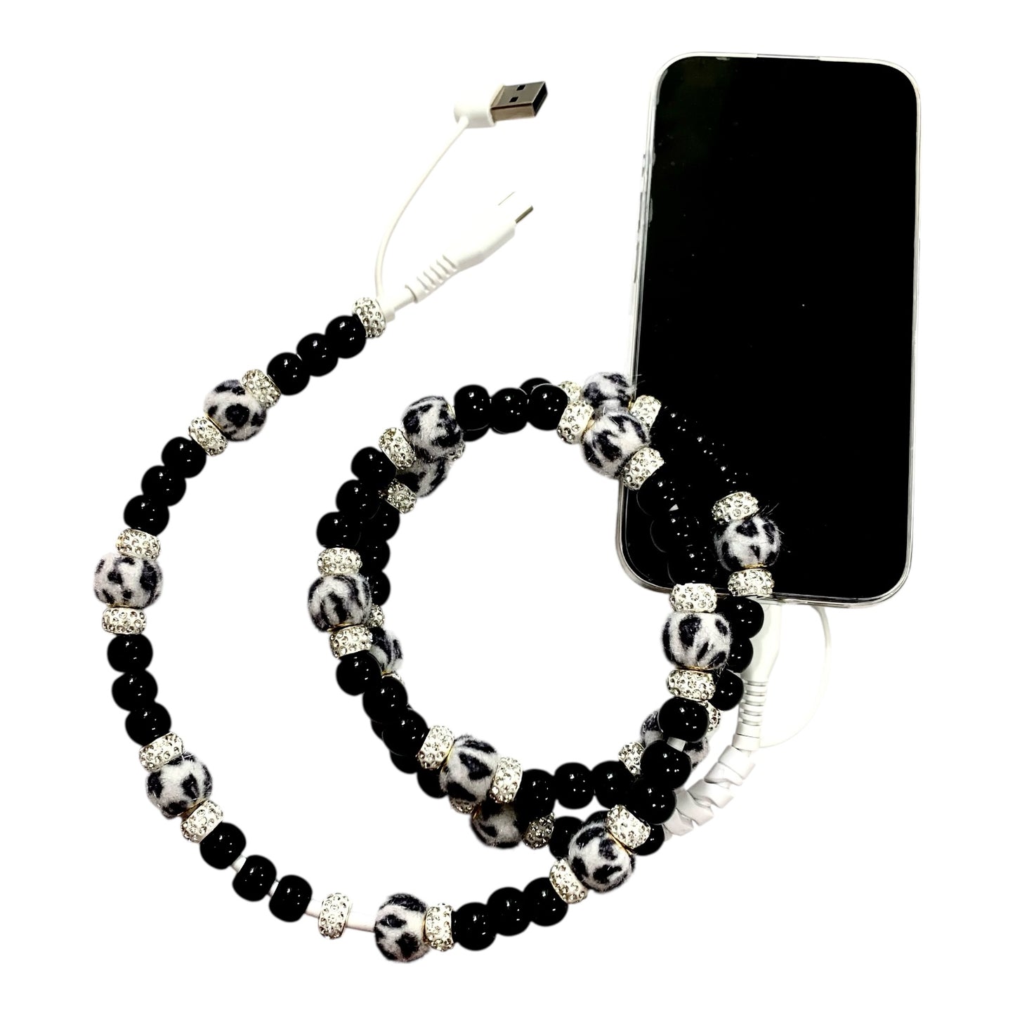 Pearl and rainbow flower cell phone cable