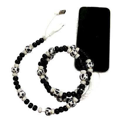 Pearl and rainbow flower cell phone cable