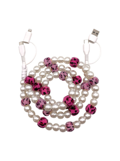 Beaded Phone Charger • Pink Safari
