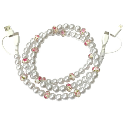 Beaded Phone Charger • Pearl Blossom