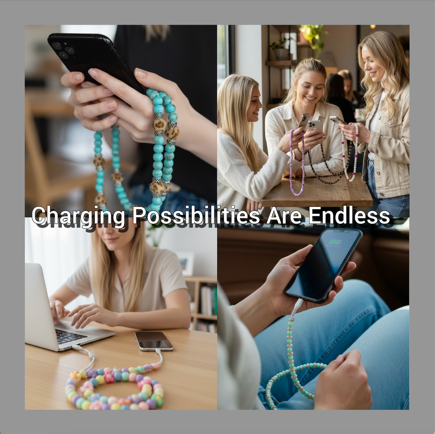 Cute 4 in 1 beaded cell phone charger